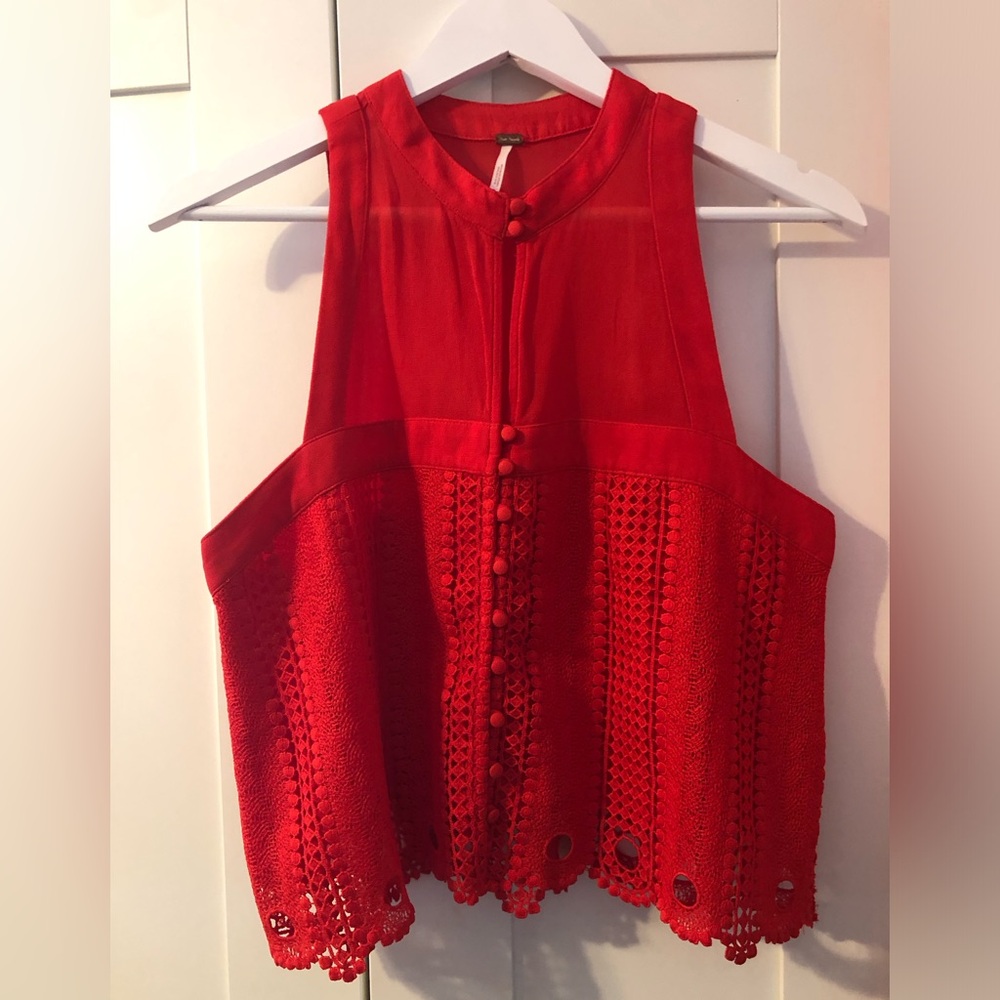 Free People Red Blouse. Size medium. - Picture 2 of 13